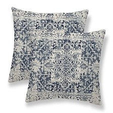 Boho Pillow Covers 18x18 Set of 2, White Navy 18" x 18" Pack of 2 White Blue