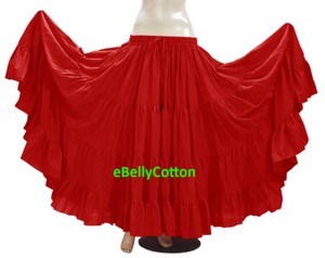 Cotton Gypsy Skirt 4 Tiered 25 Yard Skirt Tribal Belly Dance Flamenco Jupe S~3XL