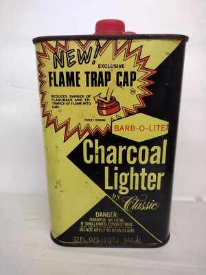 Vintage BARB-O-LITE Charcoal Lighter Fluid can by Classic 32oz