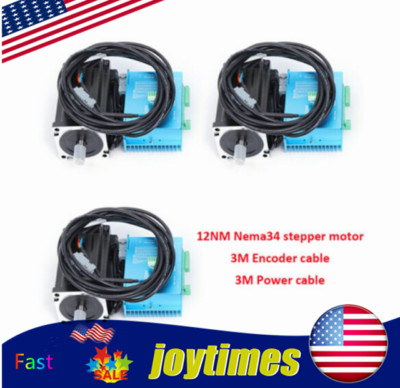 12Nm 3 Axis Nema 34-Closed Loop Stepper Motor Servo Driver CNC Kit 3m Motor Line