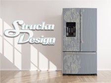 White Line Art Flower Design Blue Fridge Freezer Wrap Side Door Vinyl Decal