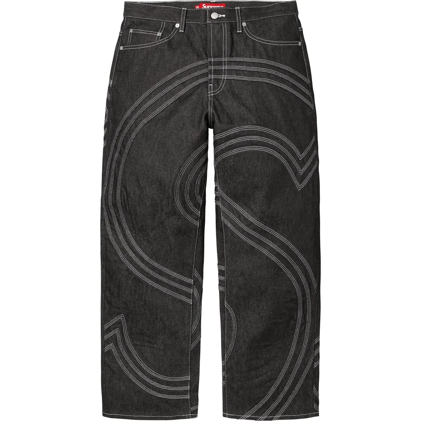 Jean baggy rigide noir avec logo Supreme S