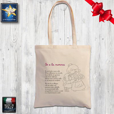 shopper borsa cotone IO E NONNA NATALE FESTA DEI NONNI IDEA REGALO PER LA  NONNA