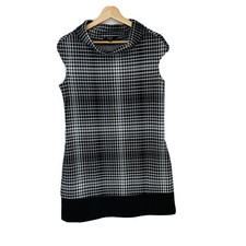 Express Sweater Dress Medium Black Plaid Mock Neck Pockets Preppy School Work