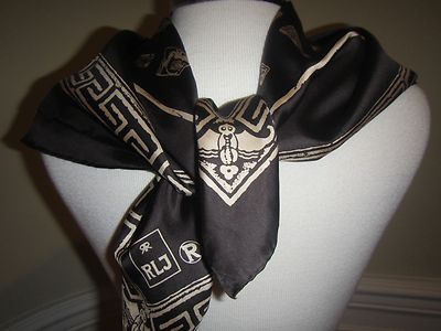 RLJ Qing yue Shanhai China Scarf 32''x33'' square Brown Cream Asian Markings Nice