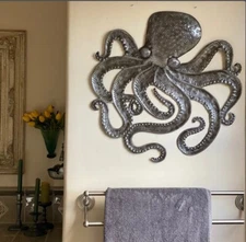 Metal Octopus, Decorative Sea Life Theme Wall Art, Handmade Haitian Metal Art