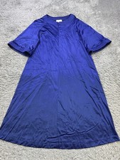 Vtg Vanity Fair Nightgown Women Small Navy Blue Satin Kimono Granny Robe Dress