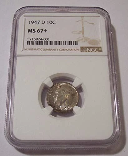 1947 D Roosevelt Dime Unc MS67+ NGC Nice Toning