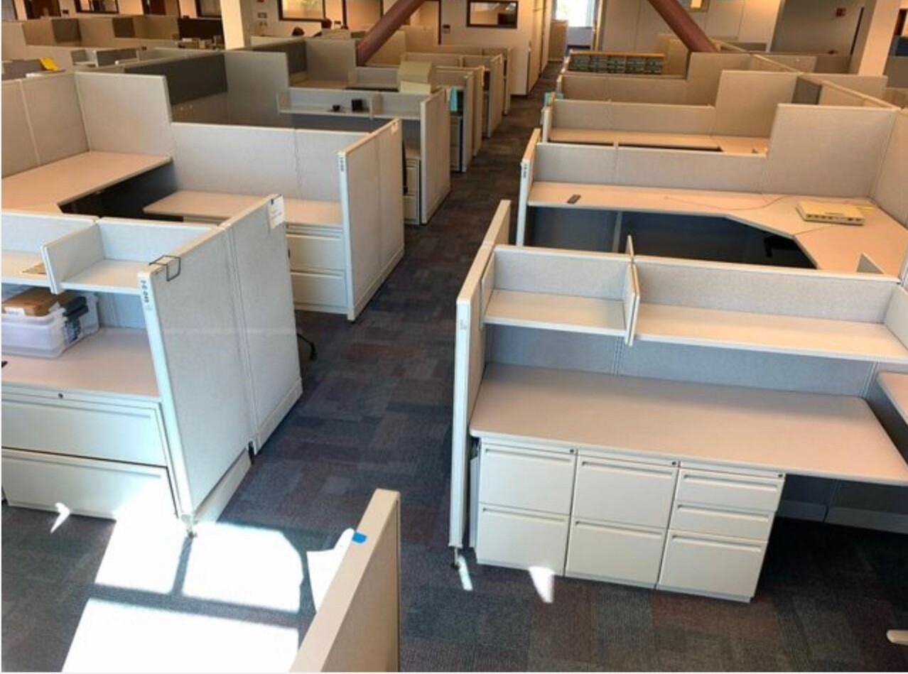 8x8 Haworth Office cubicles desks and dividers motorized desks and file