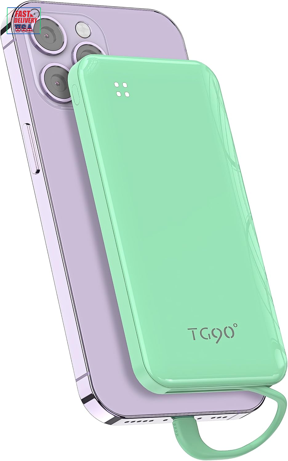 Power Bank 10000Mah Portable Charger with Built-In Cable, Portable Phone Charger