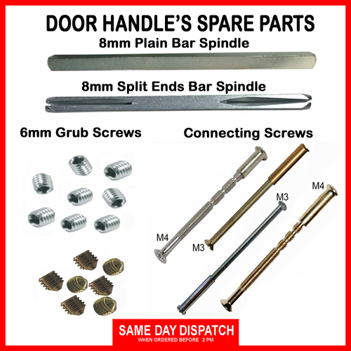 Door Handle Spare Parts, Screws, Bolts, Sleeve, Spindles, Grub Screws