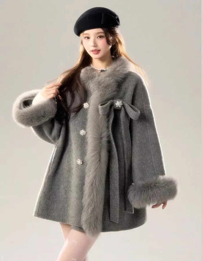 Abrigo de Mujer Chaqueta Largo Entallado Gris Capa 29419