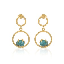 Raw Apatite Gemstone Hammered 18k Gold Plated Sterling Silver Dangle Earrings