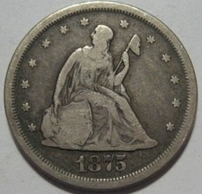 = 1875-S FINE+ TWENTY CENT PIECE, Nice Problem Free Coin, FREE Shipping
