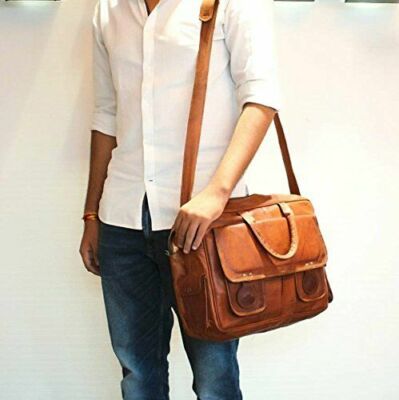New 15'' Bag Vintage Leather Briefcase Messenger Bag Handmade Satchel Laptop