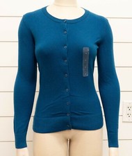 NWT Womens GAP Slim Crew Button Cardigan Sweater Teal - 908091