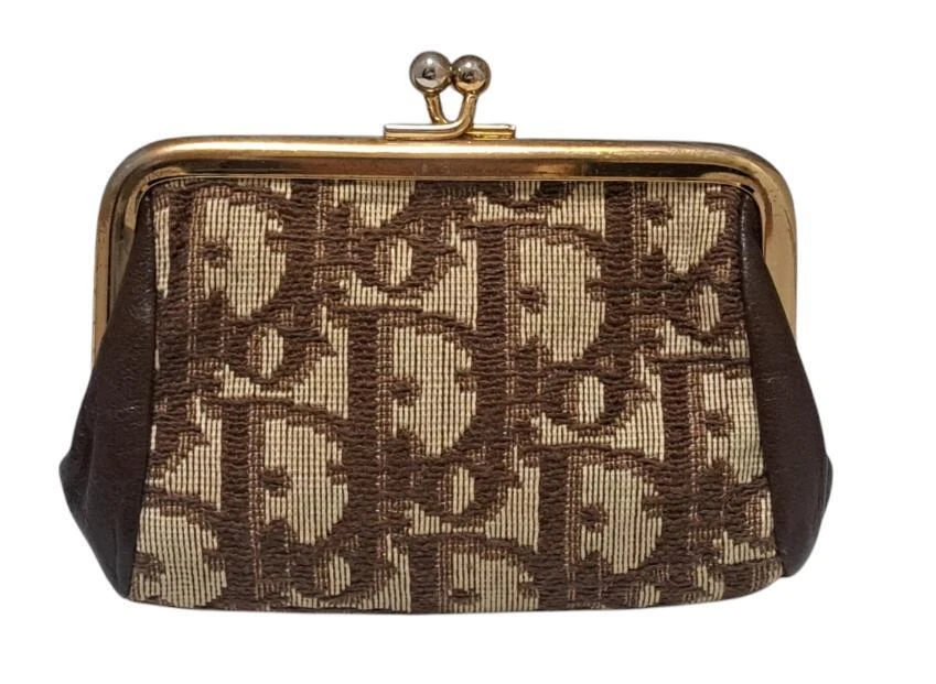 Christian Dior Trotter porte monnaie vintage charge porte monnaie fermoir marron toile cuir