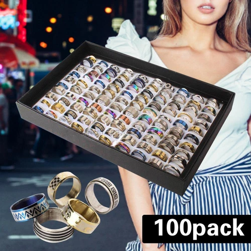 100x Wholesale Mixed Rings Bulk Finger Band Ring Lot Jewelry Fashions Men Women