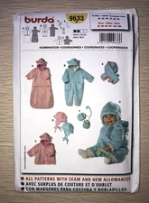 BURDA Baby Bunting Coverall Jacket Accessories Pattern #9633 NEW & UNCUT
