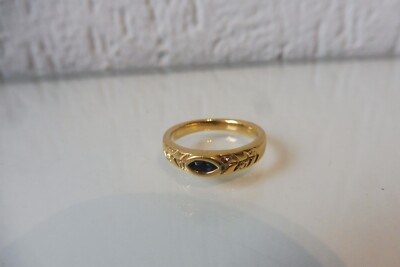 Pierre Lang Ring, gold-plated with cut, dark blue stone, size 50 (4)