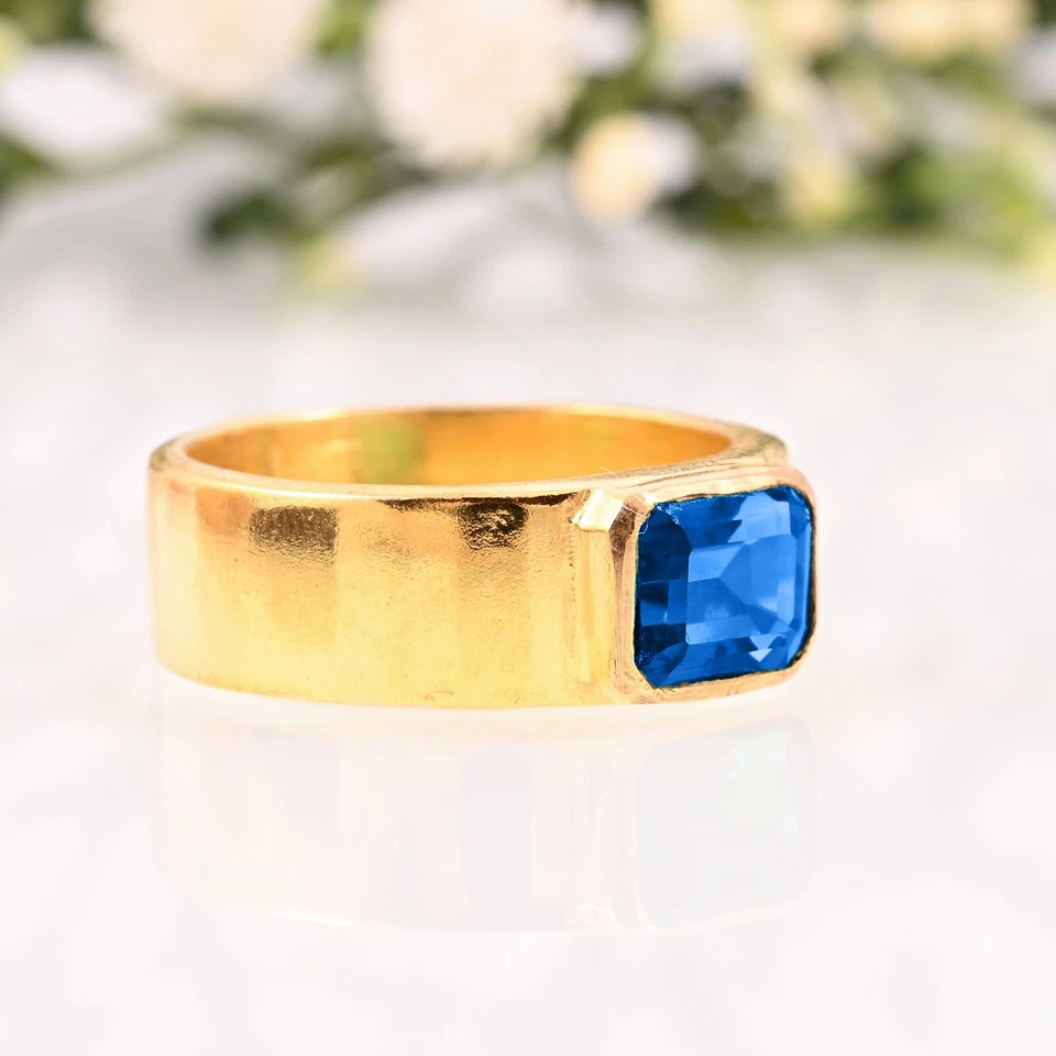 Anillo Hecho a Mano AAA Natural Londres Topacio Azul Oro Amarillo 14K Para Regalo de Boda. Foto 3 de 3