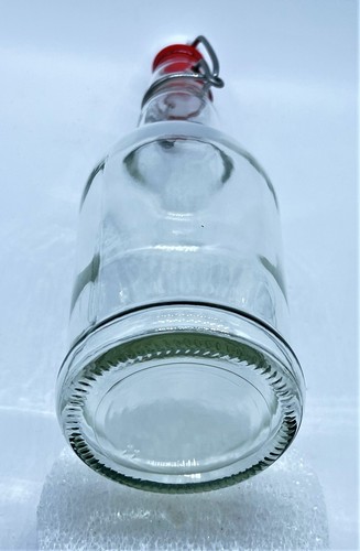 Bormioli Rocco Clear Type Round Glass Swing Top Bottle Clear & Red Locking Lid - Picture 7 of 9