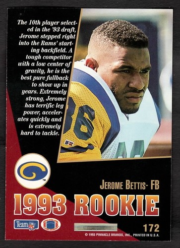 1993 Jerome Bettis Score Select Football Rookie RC Rams #172 - Picture 2 of 2