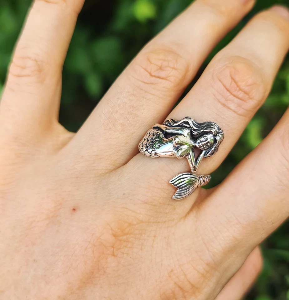 Mermaid Ring STERLING SILVER 925 Siren Ocean Creature Unique Silver Nautical - Image 3 of 4