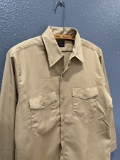 Vintage 70  s Lee Prest Chetopa Khaki Button Up Work Shirt Size Medium