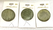 VTG Set of 3 Green Acrylic Buttons Shank New Old Stock 1_3/8" 34 mm Streamline