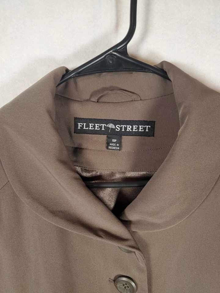 Fleet Street Womens Lined Trench Coat Size 10P Green - Image 2 of 4