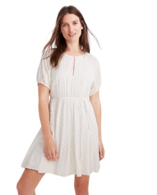 Madewell Eyelet Mini Dress Size 6 Floral Embroidered Off White Cream Coquette