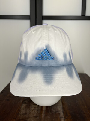 Adidas Hat Cap Strap Back Adult One Size White Blue Tie Dye 100% Cotton Twill