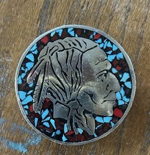 Vintage Indian Warrior Chief Round Belt Buckle