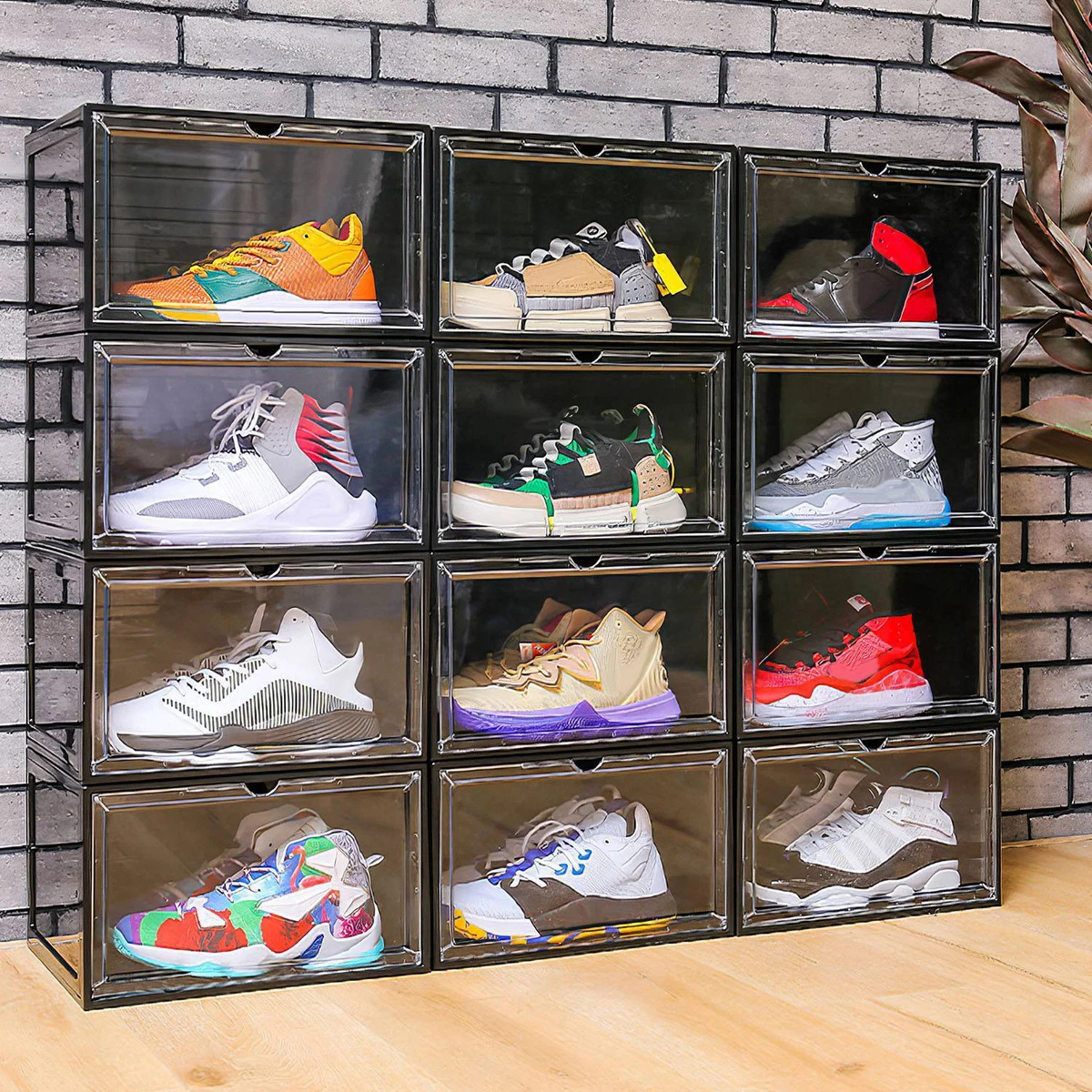 Stackable Shoe Organizer Shoes Box Womens Mens Shoe Sneakers Storage Box Foldable Stackable Shoe Storage Container Clear Closet Shelf Shoe Organizer F