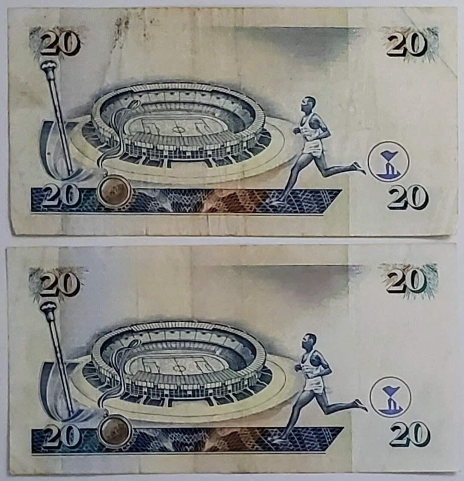 KENYA 1995 2X20 SHILLINGS BANKNOTES PICK #32 RARE - Image 2 of 2