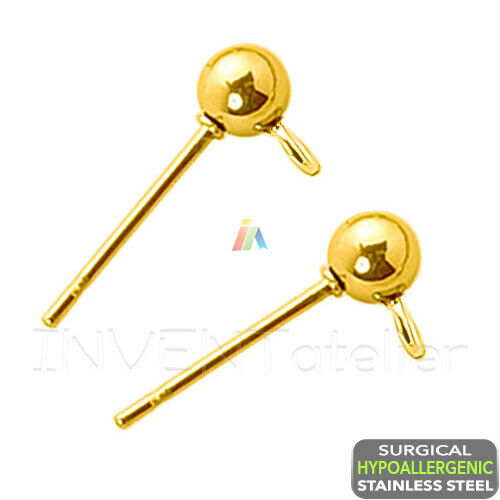 SURGICAL STEEL Hypoallergenic BALL HEAD STUD POSTS 3 4 5mm Earring Findings 514 - Picture 10 of 13