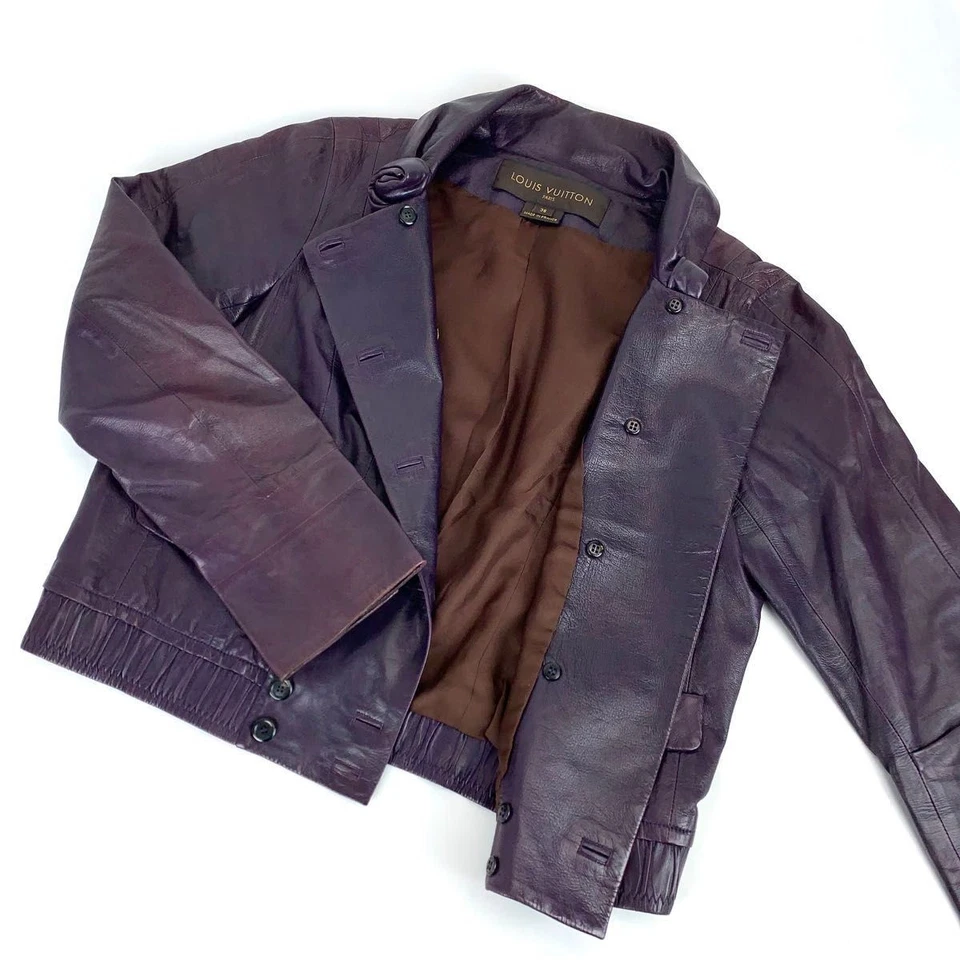 LOUIS VUITTON Authentic Women's Leather Jacket Purple Lambskin Short Length - Image 3 of 4