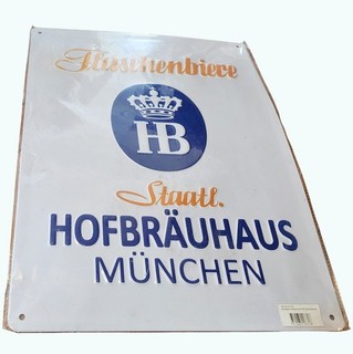 Letrero de cerveza alemán Staatsliche Hofbräuhaus München de metal en relieve 16"x12"