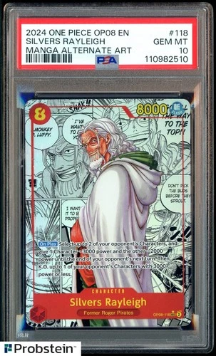 2024 One Piece OP08 EN Manga Alternate Art #118 Silvers Rayleigh PSA 10 GEM MINT