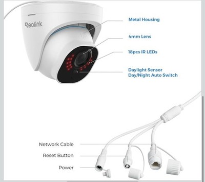 REOLINK 4K Wired Security Camera Outdoor System, IP PoE Dome Surveillance Cam...