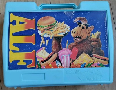 SELTENE blaue Vintage 1987 ALF Lunchbox - Thermoskanne Made in UK - Schlangen & Leitern.