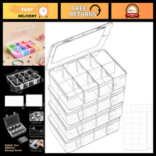 4 Pack Clear Plastic Bead Organizer with 8 Grids, Removable Dividers & Labels -