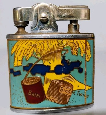  40's Embossed Metal Graphics Cigarette Lighter BINDER & BALER TWINE BARBED WIRE