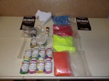 Lot of Powder Coating Powder, Funnels, Measuring, Etc.