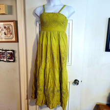 NAOO Nation AK Outfits Women's S Green Eyelet Tiered Maxi Boho Peasant Sundress