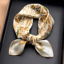 100% Mulberry Silk Scarf Women Flower Neckerchief  20'' Square Small Bandana C18