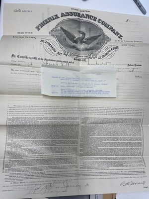 Phoenix Assurance Fire Insurance Policy 1903 New York Document