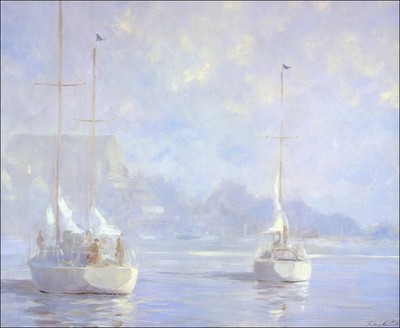1985 Vtg Ray Ellis Print Morning Mist Marthas Vineyard Massachusetts Oil Paint