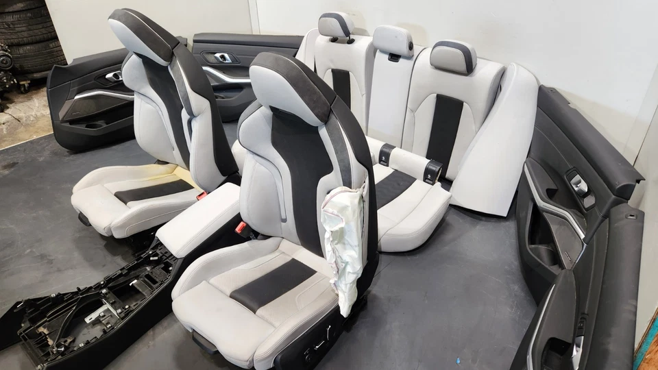 ✅ 原始设备制造商宝马 G80 M3 门板运动座椅内部完整银色皮革套装 * — 第 4/4 张图片